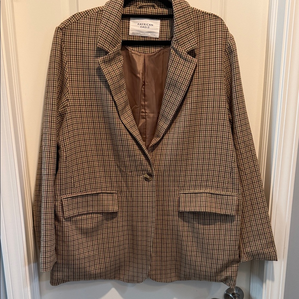 American Eagle Outfitters Women's Tan Checkered Blazer